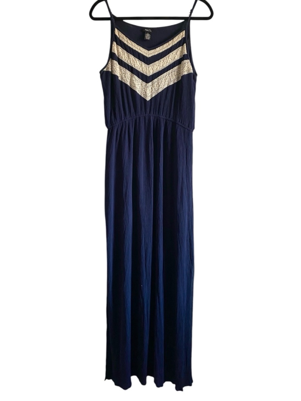 Navy Blue Maxi Dress Large Boho Lace Flowy Sundress